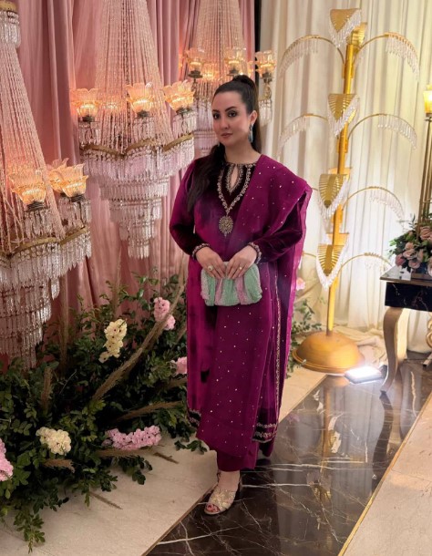 Magenta Velvet Designer Suit with Hand Embroidery – Festive & Wedding Wear for Women - DN-1003