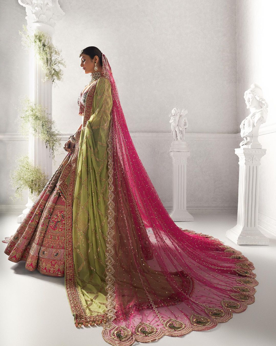 Classy Indian Bridal Lehenga Choli with long Veil and Embellishment - DN-1360