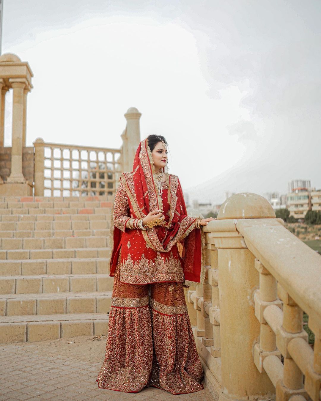 RED BRIDAL GARARA SUIT WITH GOLDEN EMBROIDERY - DN-1673