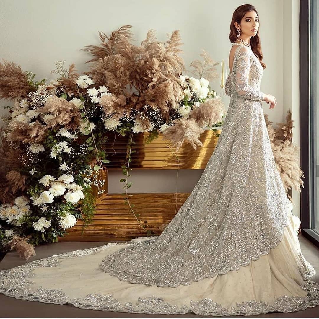 Ivory Designer Wedding Long Trail Lehenga with Split Anarkali - DN-1622