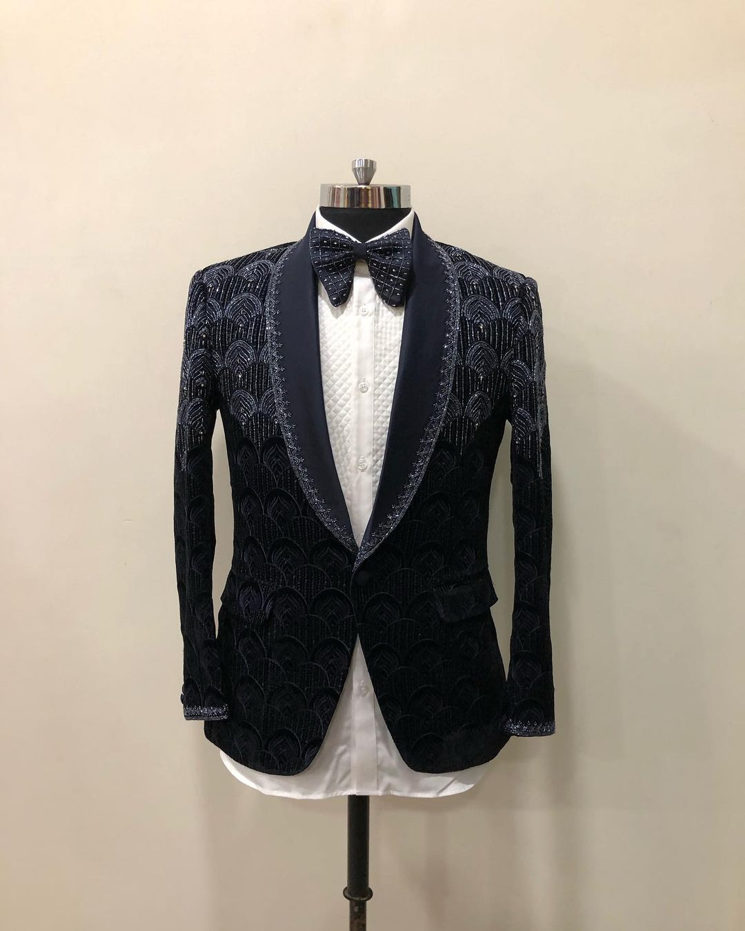 Black Designer Cocktail Party Tuxedo Suit with Sequence work Bespoke made to order - DN-1252