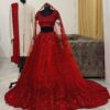 Classy Designer Red Bridal long Trail lehenga with Sequence work Bespoke made to order - DN-1234