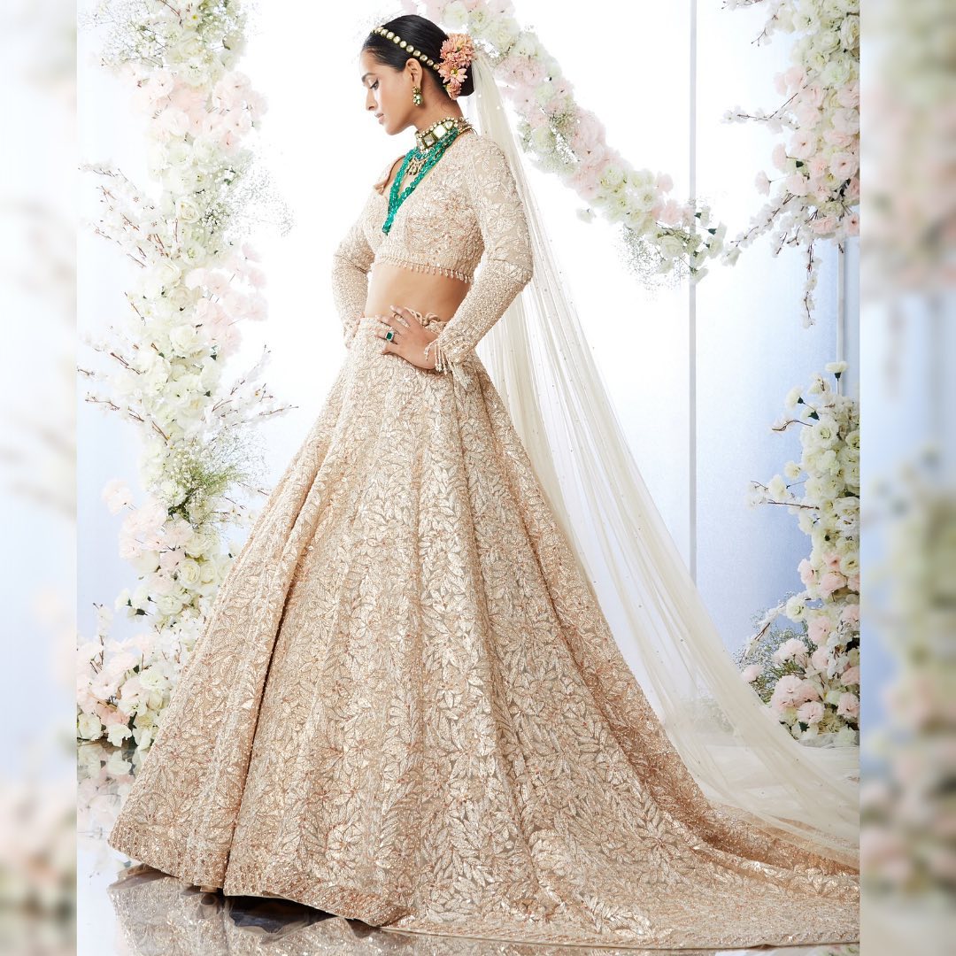 Classy Designer Wedding long Trail lehenga with croptop and Embroidery Bespoke made to order - DN-1240