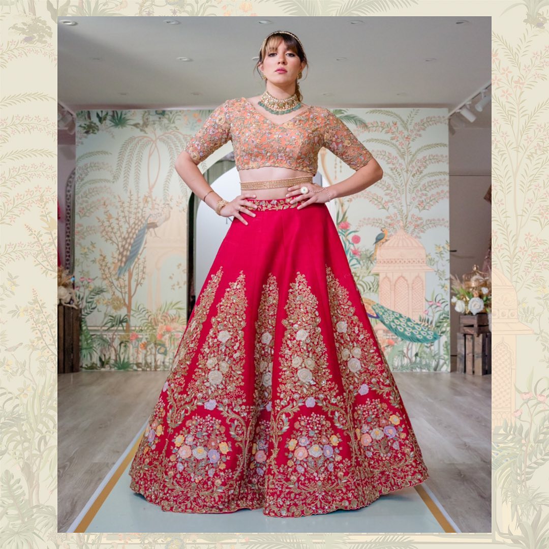 Designer Red Indian Bridal lehenga choli with Embroidery Bespoke made to order - DN-1242