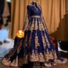 Classy Designer Blue Long Trail Anarkali with lehenga and Golden Embroidery Bespoke - DN-1248
