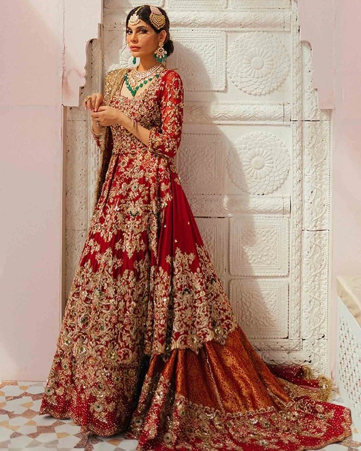 Traditional Red Designer Wedding long Trail Lehenga with Anarkali and Embellishment - DN-1397