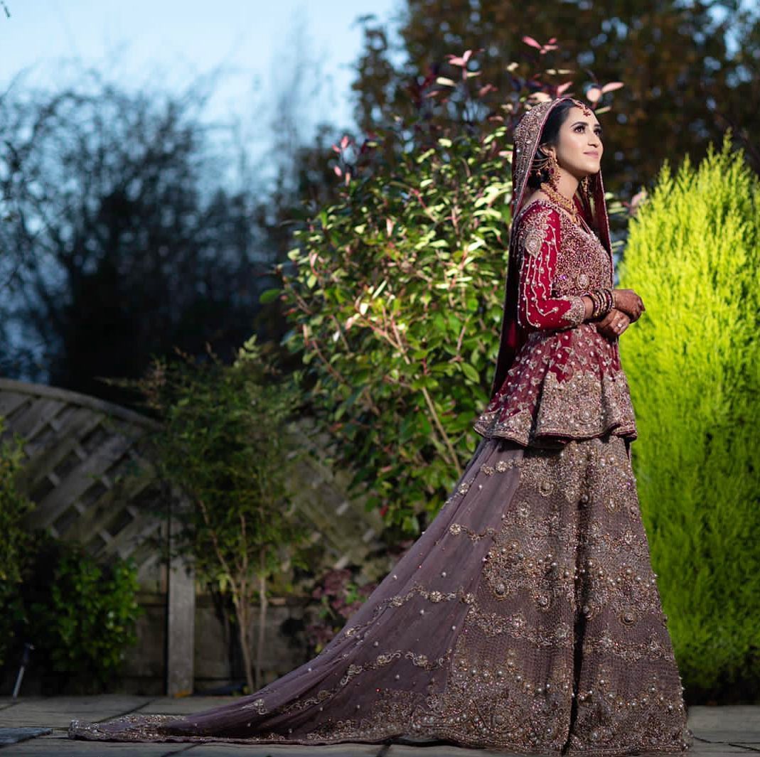 TRADITIONAL PEPLUM TOP WITH LONG TRAIL LEHENGA AND EMBELLISHMENT - DN-1901