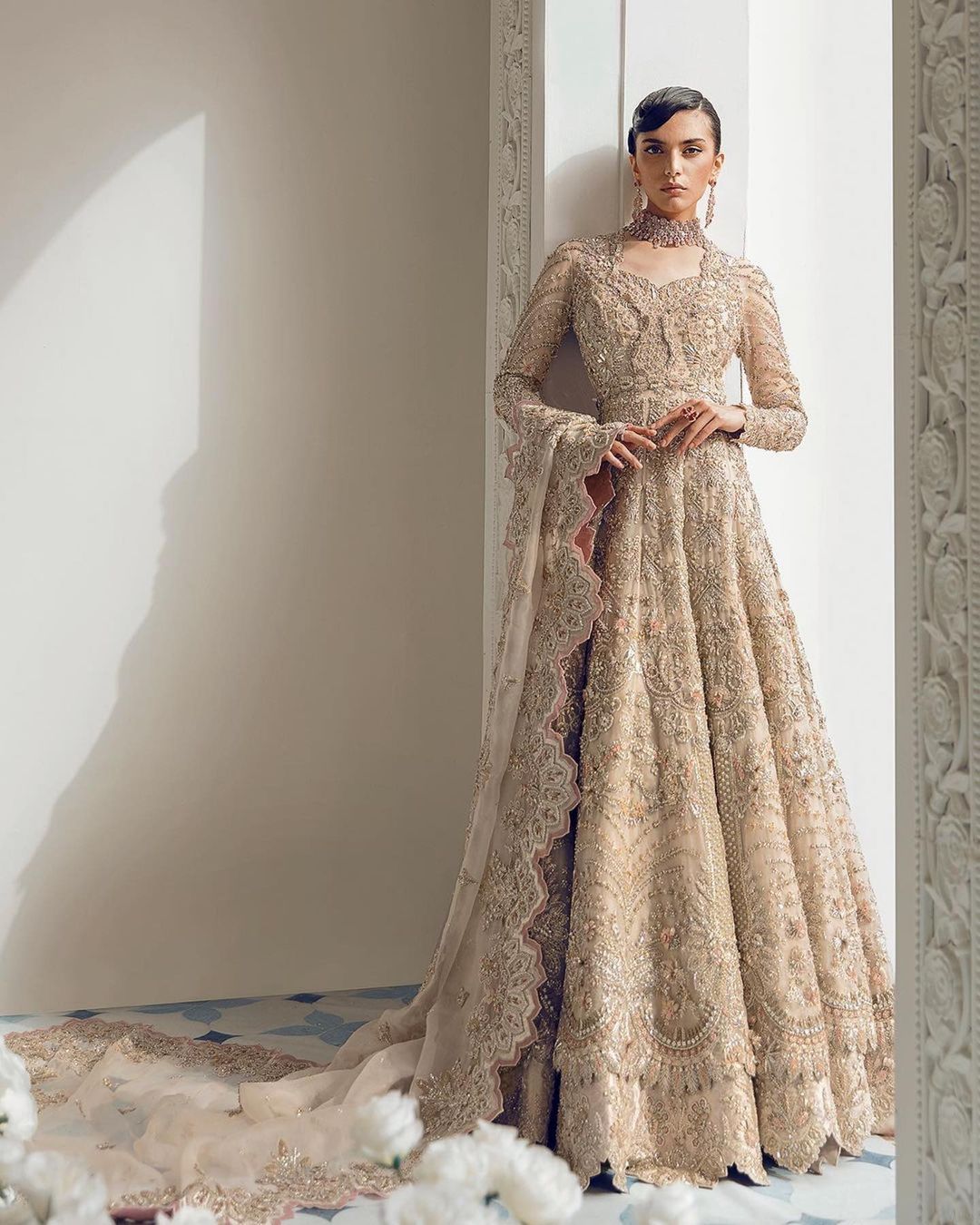 Classy Designer Pakistani Wedding long Anarkali with Lehenga and Embroidery Bespoke made to order - DN-1239