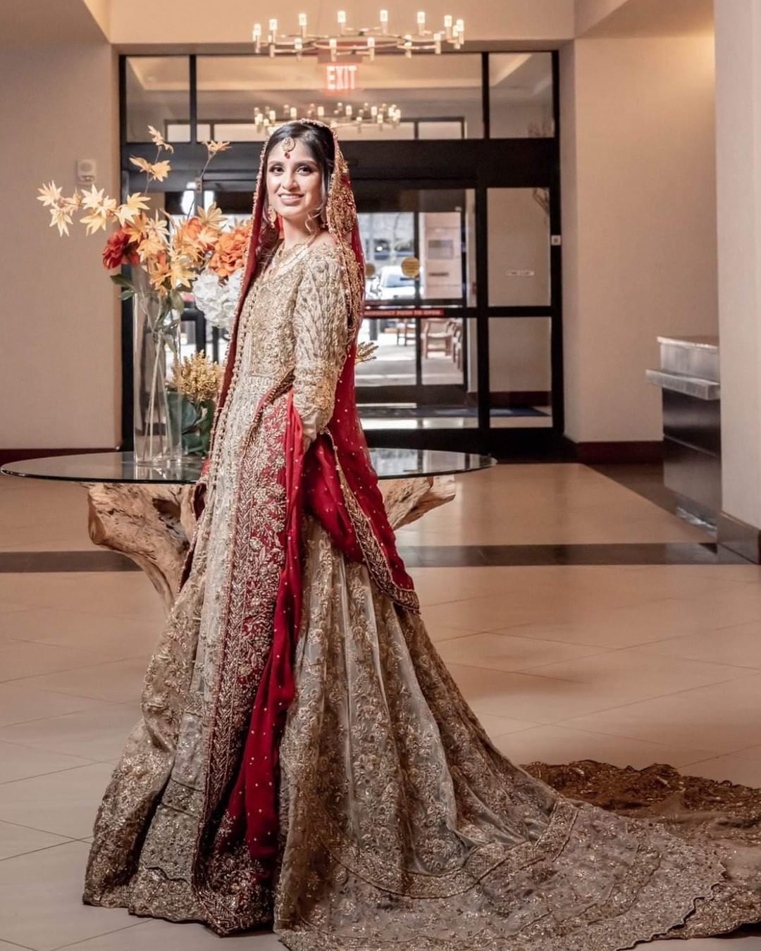 LONG TRAIL GOLDEN WEDDING LEHENGA WITH EMBROIDERED ANARKALI - DN-1903