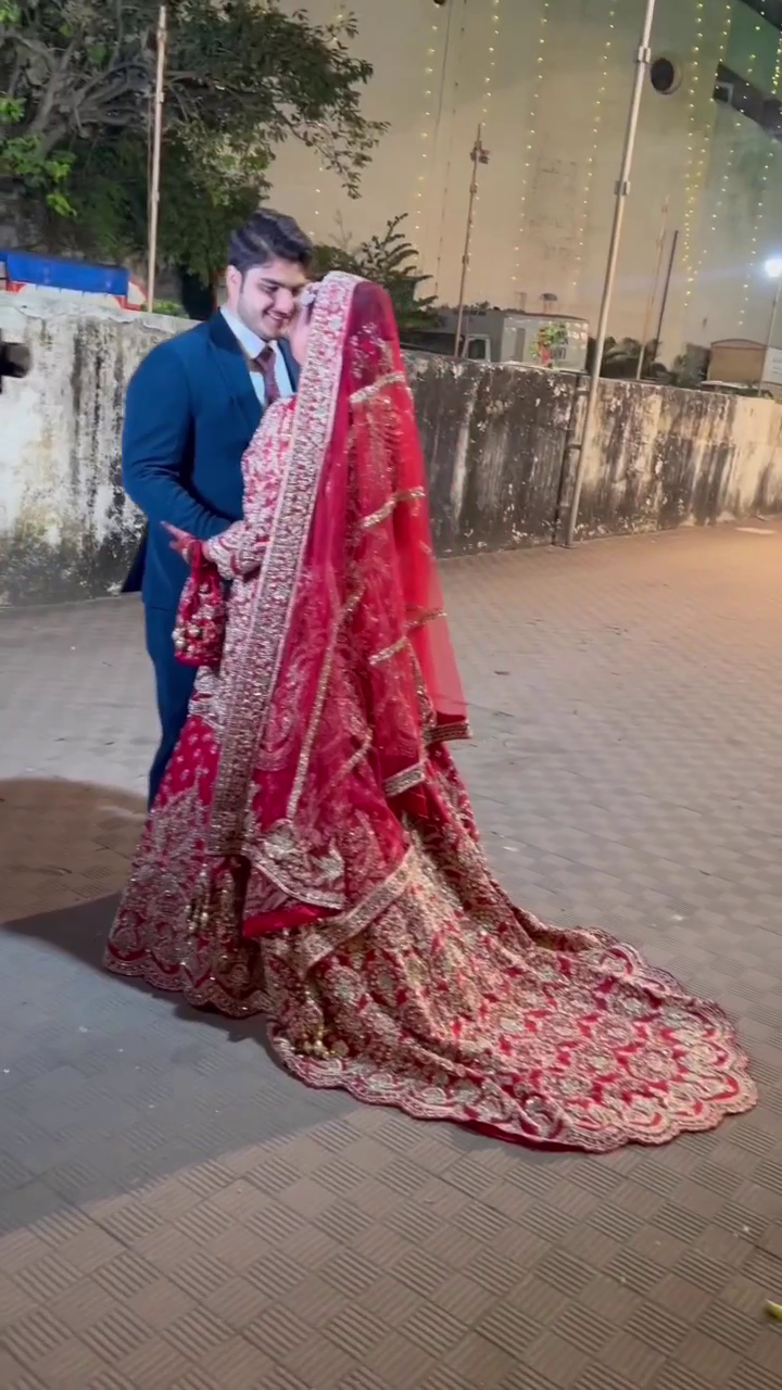 Traditional Red Bridal Long Trail Lehenga with Short Split Jacket and Embellishment - DN-1472