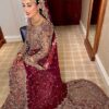 TRADITIONAL LONG TRAIL WEDDING GOWN WITH GOLDEN EMBROIDERY - DN-1902