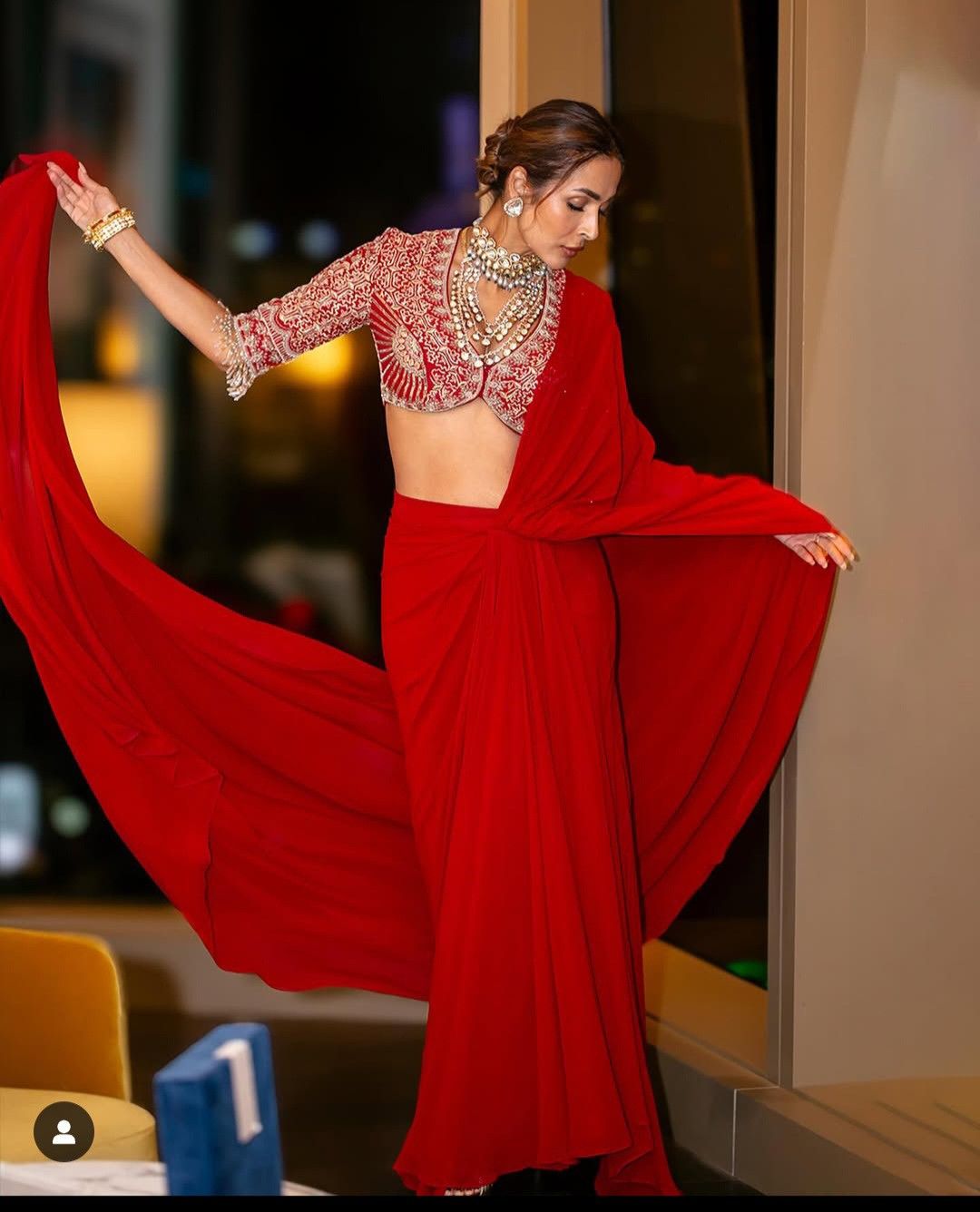 Red Bridal Handwork Blouse with Heavy Zardosi – Drape Saree Look | by Kshkin Design - DN-1016