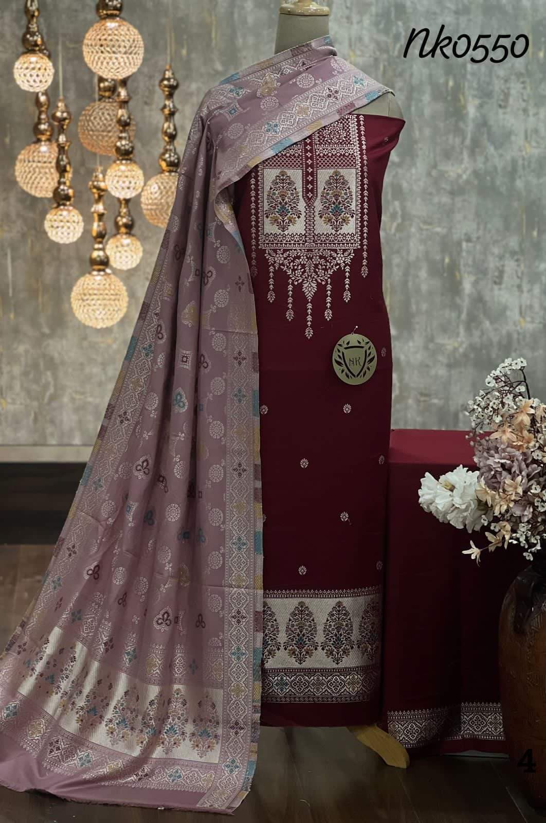 Pashmina Suits Combo Yellow And Maroon Latest designer Replica Fine Quality sale - DN-1000
