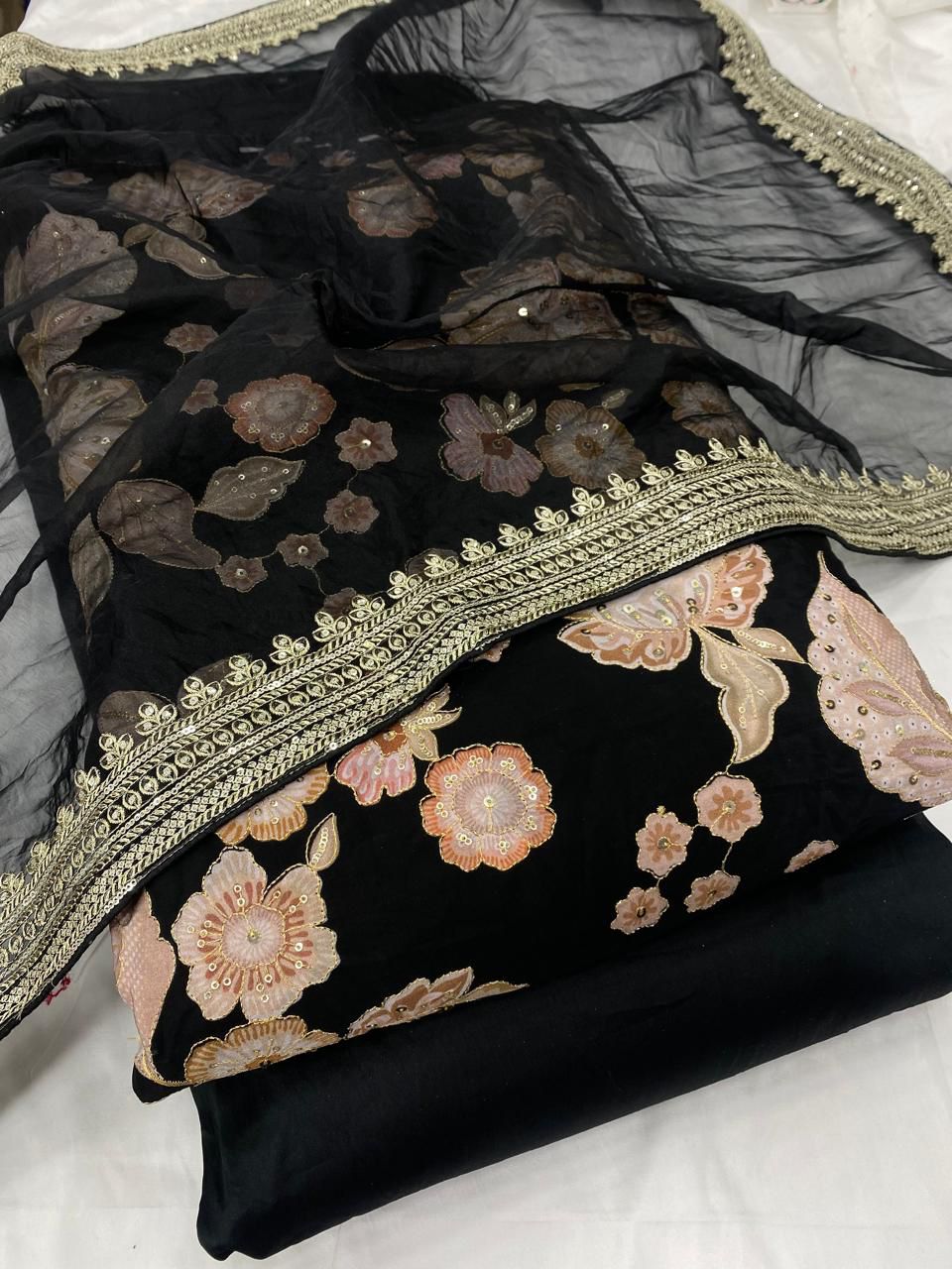 Black Designer Printed Suit indian Pakistani crepe Salwar Pant Suit - DN-1056