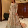 Designer Ivory Pakistani Waleema Long Trail Split Jacket with Embroidered Lehenga - DN-1539