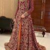 Red and Orange Designer Pakistani Wedding and Walima long split Jacket with lehenga and Embellishment - DN-1336