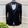 Royal Black Designer Wedding Tuxedo suit with sequence work Bespoke - DN-1259