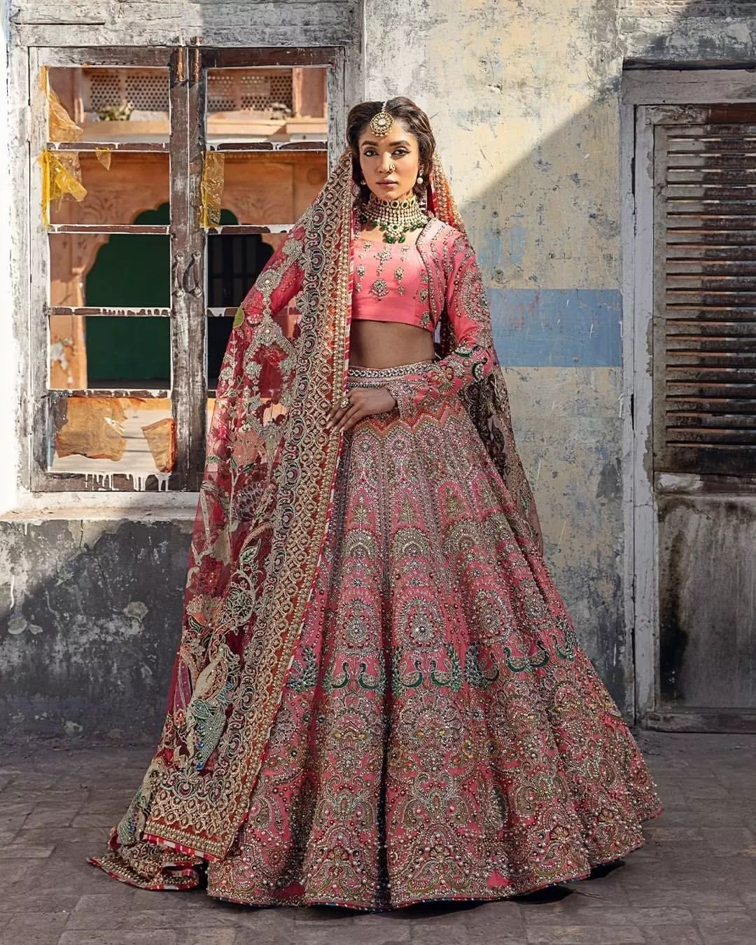 Peach Classy Designer wedding and Reception Lehenga with Full sleeves blouse and Embellishment - DN-1332