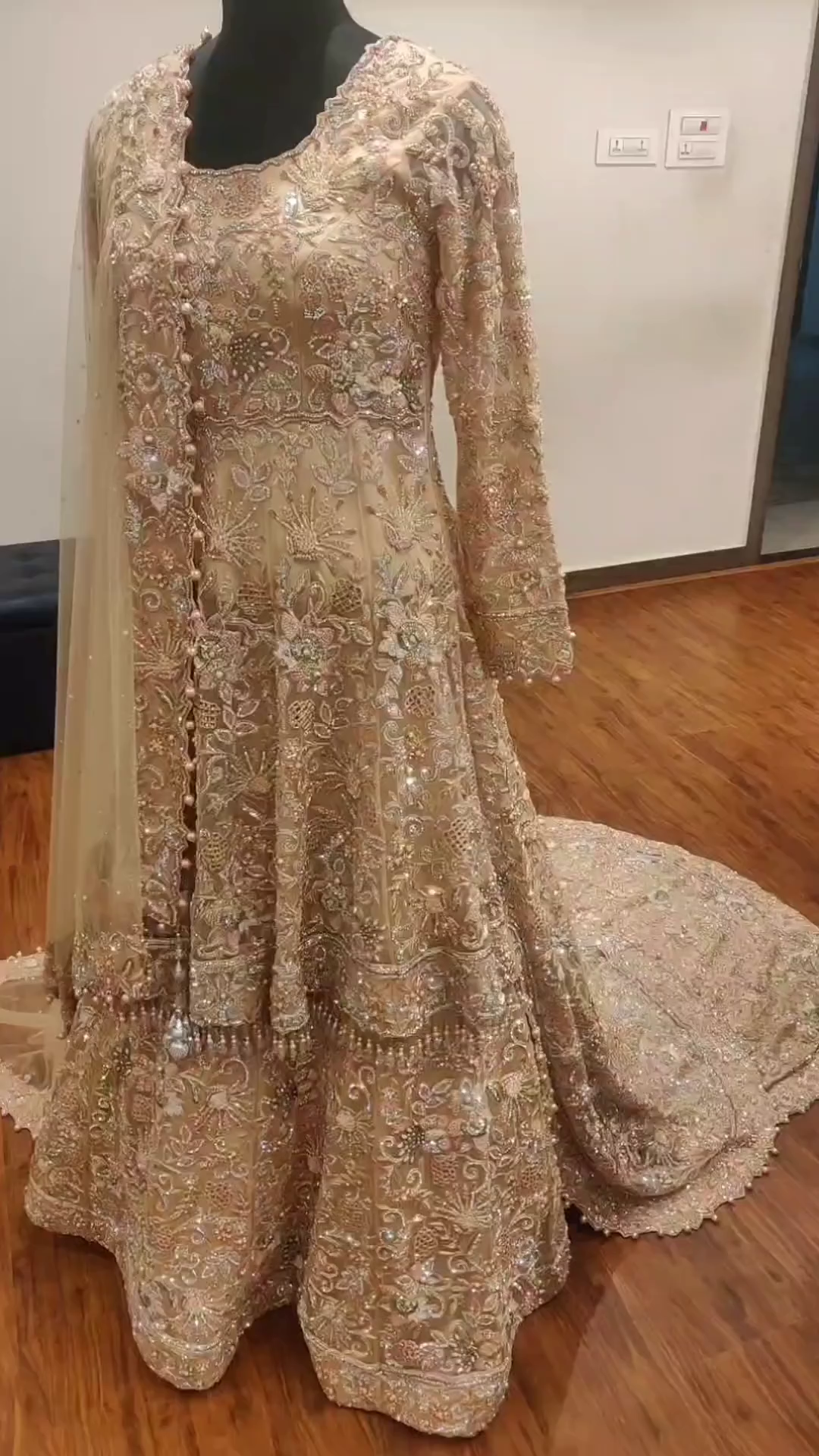 Classy Designer Pakistani Nikaah and  Reception long Trail Peplum with lehenga and Embellishment - DN-1334