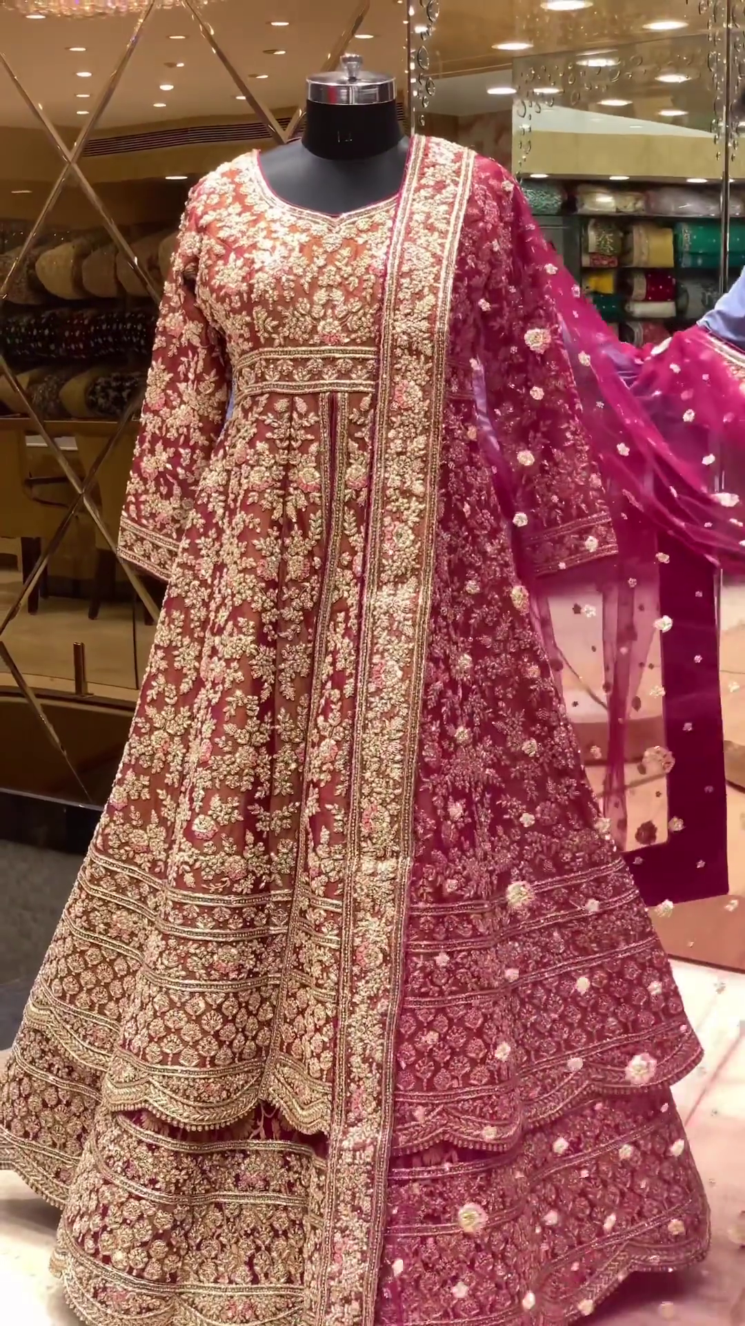 Designer Red and Golden Wedding Long Split Anarkali with Lehenga And Embellishment - DN-1431