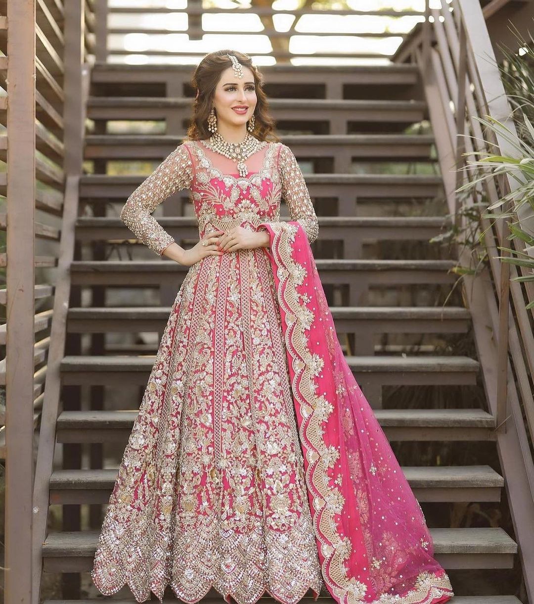 Embroidered Long Light Pink Gown With White Thread Embroidered - DN-1665