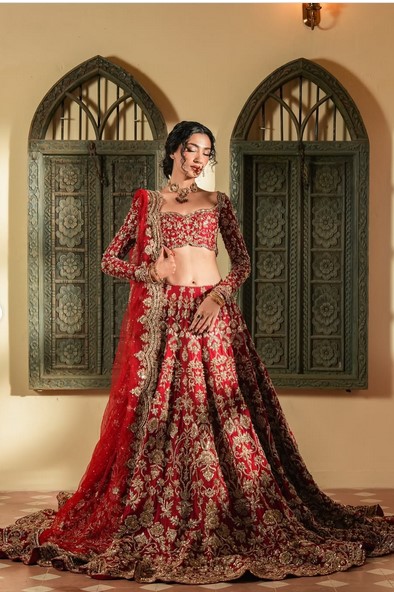 Red Bridal Lehenga with Zardosi & Tilla Handwork | Custom Made Designer Wedding Lehenga DN-3008