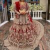 Red Traditional Pakistani Nikaah and Walima long Trail lehenga with Peplum and Embellishment - DN-1331