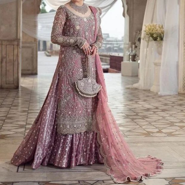 Pakistani Traditional Embroidered Kameez With Lehenga - DN-1664