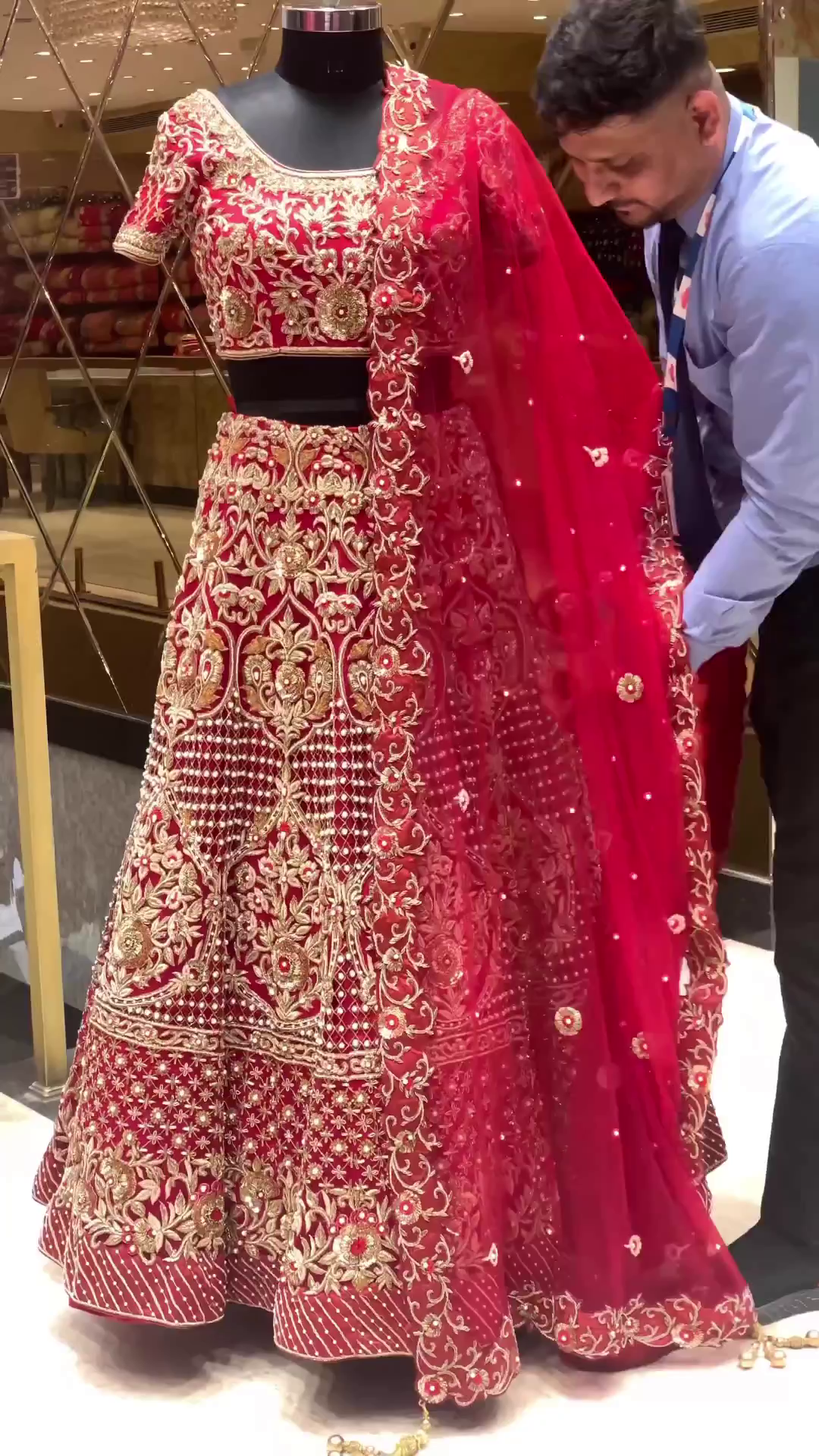 Traditional Indian Bridal Red Lehenga choli with Golden Embroidery - DN-1432