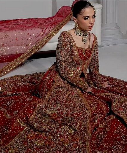 Royal Red Pakistani Bridal Lehenga with Heavy Zardosi Handwork DN - 3016