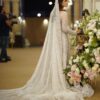 Wedding Long Trail Bridal Gown with Silver Embroidery - DN-1996