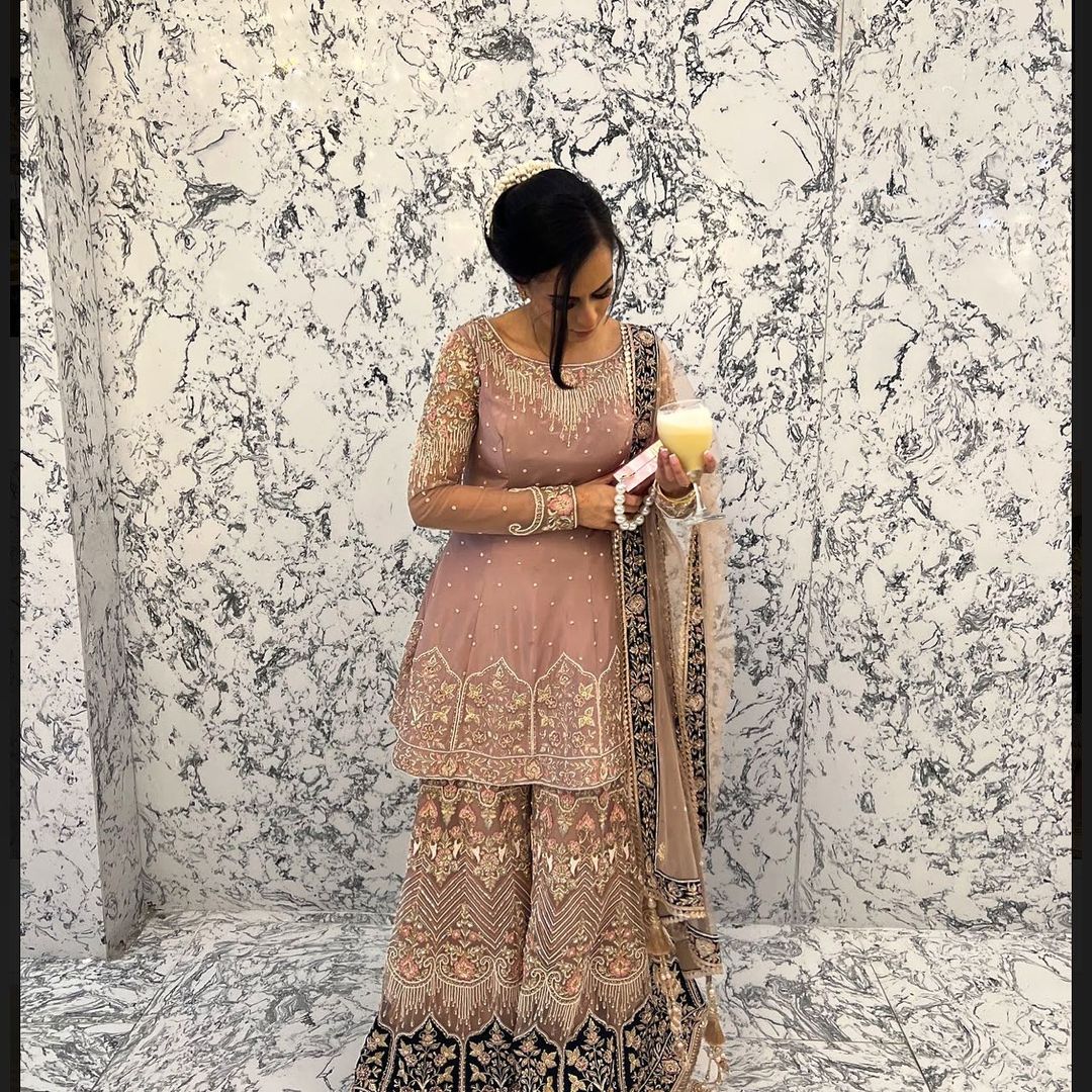 Designer Partywear Peplum with Sharara and Embroidery Bespoke made to order - DN-1281