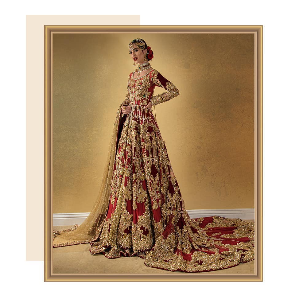 Pakistani Designer Wedding Long Trail Split Anarkali with Embroidered Lehenga - DN-1609