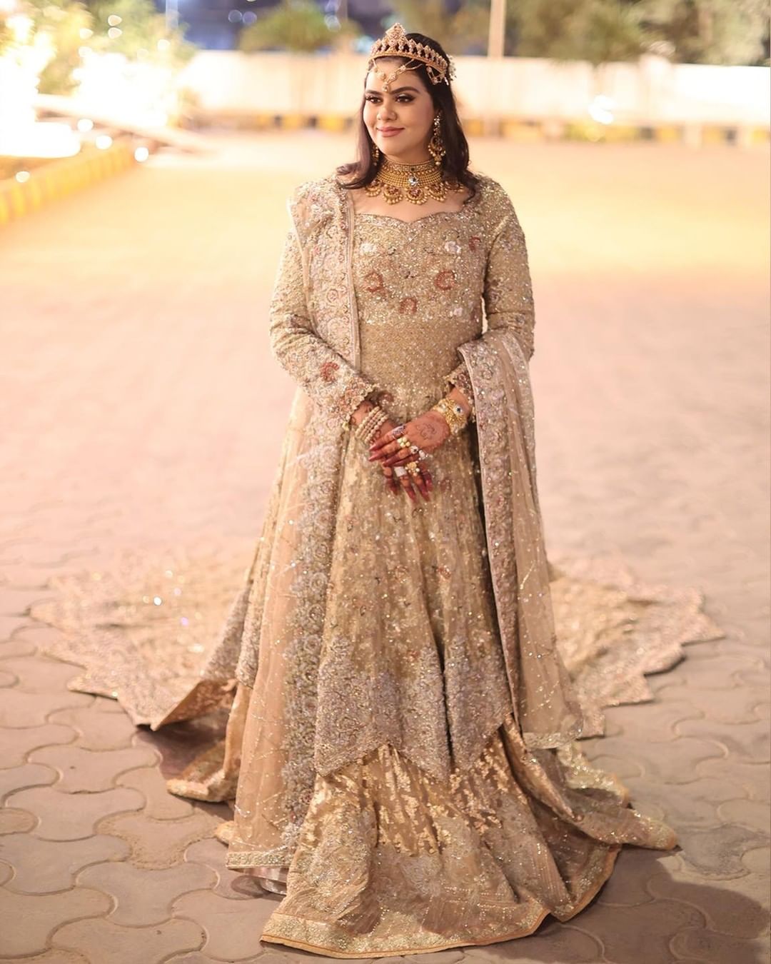Traditional Pakistani Bridal Lehenga with Golden Embroidery - DN-1659