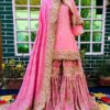 Wedding Pink Bridal Sharara with Golden Embroidery -DN-2005