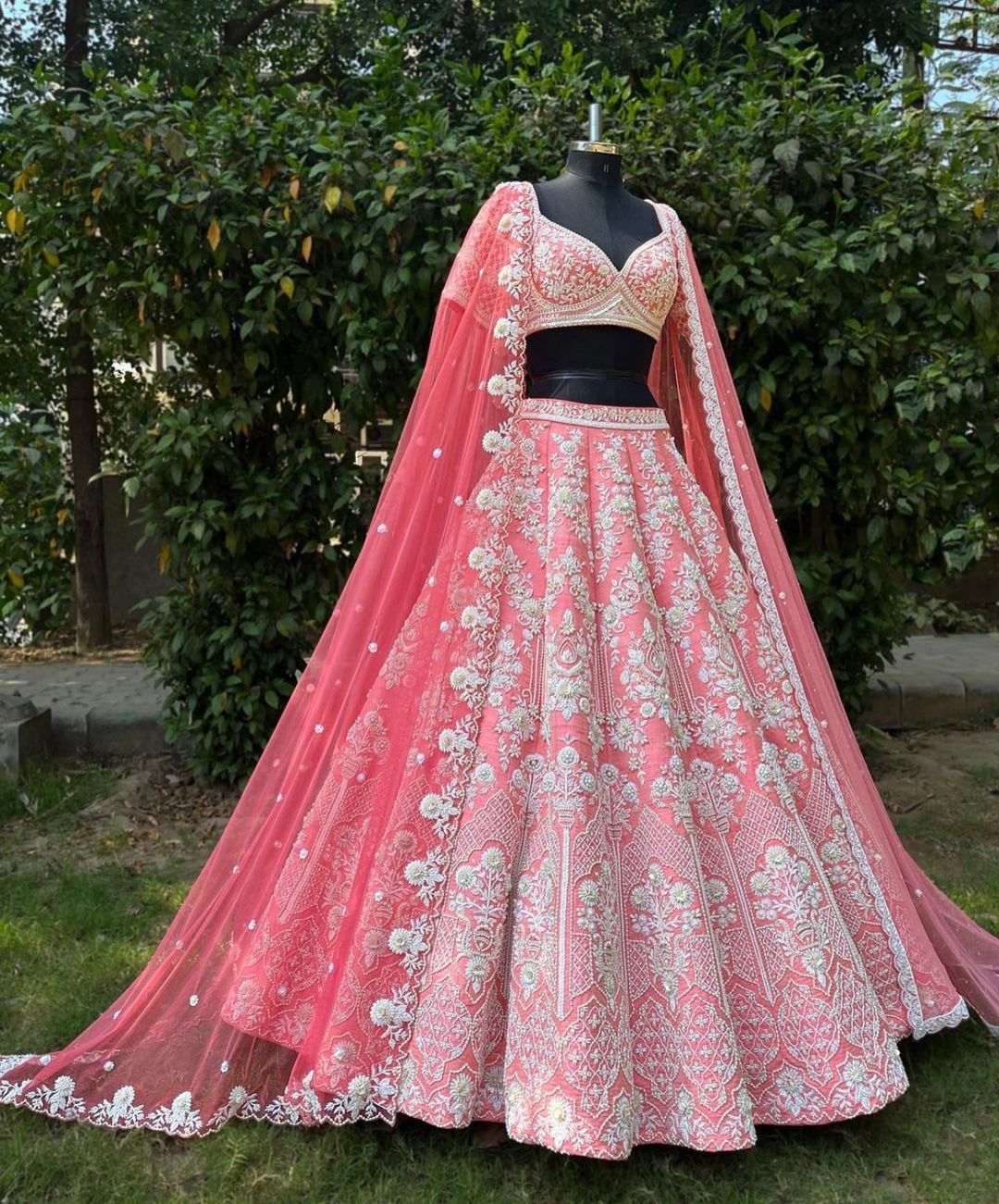 Wedding Baby Pink Lehenga with Crop Top and Embellishment - DN-1999