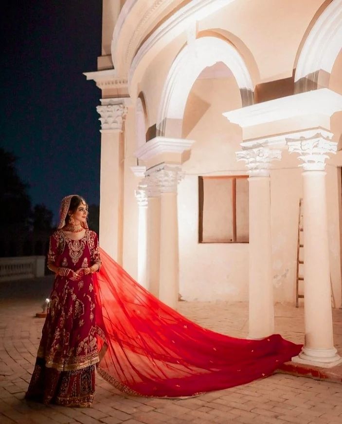 Red Long Anarkali Bridal Lehenga with Golden Embroidery - DN-1985