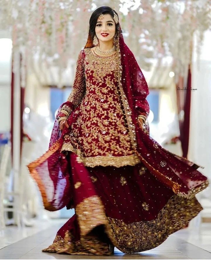 Maroon Bridal Lehenga with Peplum Top and Embellishment - DN-1992