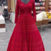 Red Designer Reception and Wedding Gown with Embroidery - DN-1428