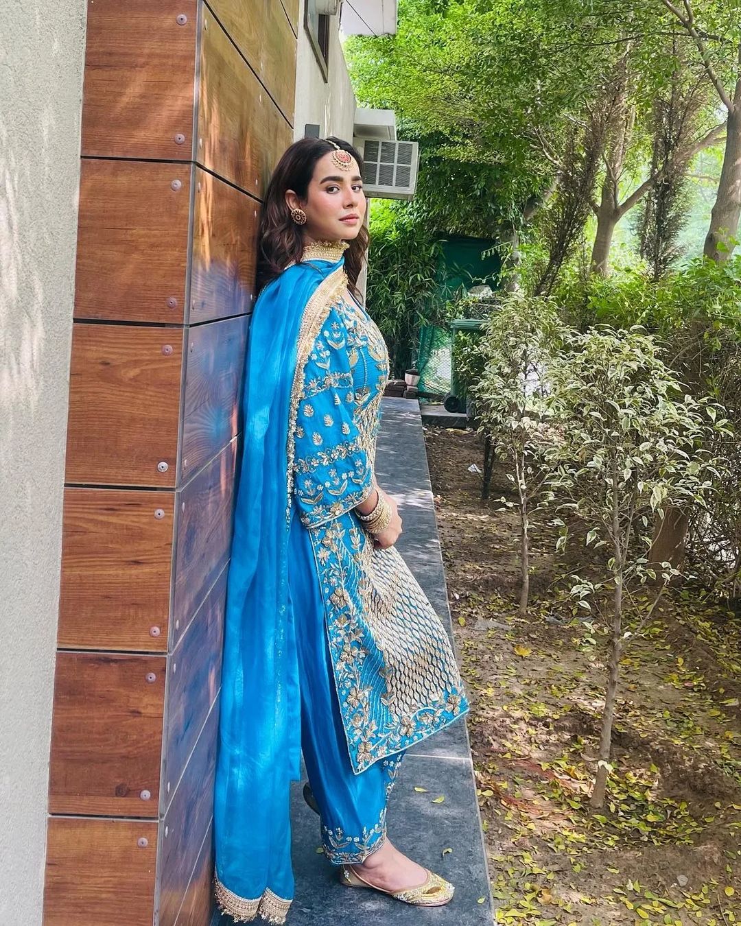 Designer Blue Partywear Salwar Kameez with Golden Embroidery Bespoke - DN-1220
