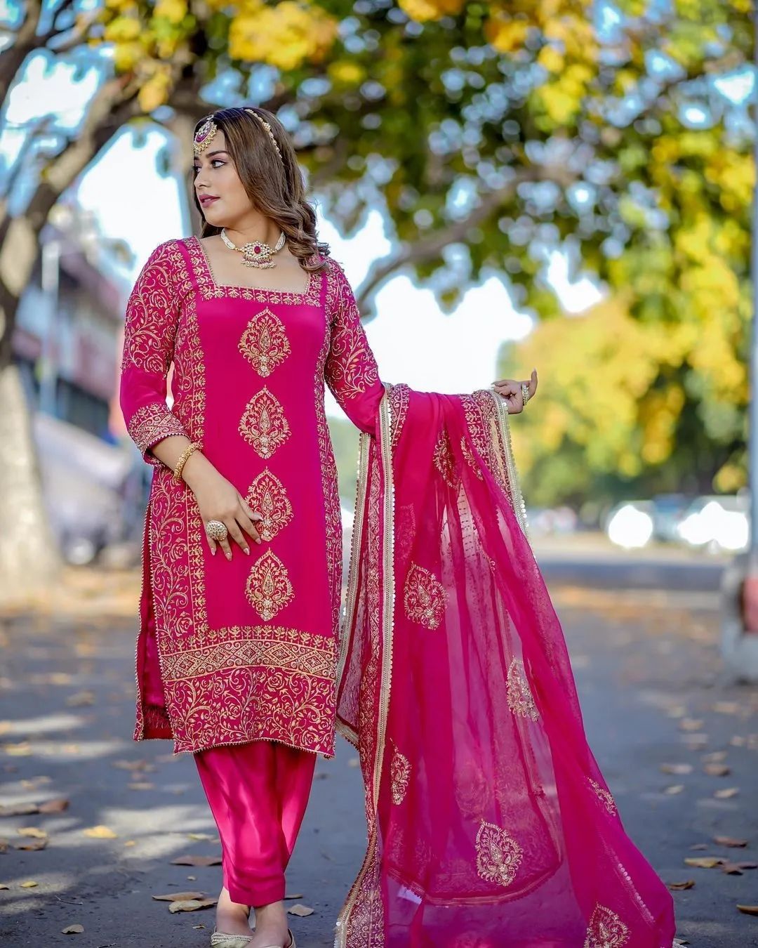 Pink Designer Partywear kurti with Pant Palazzo and Embroidery Bespoke - DN-1218