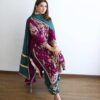 Pink Designer Partywear kurti with Green Palazzo and Embroidery Bespoke made to order - DN-1222