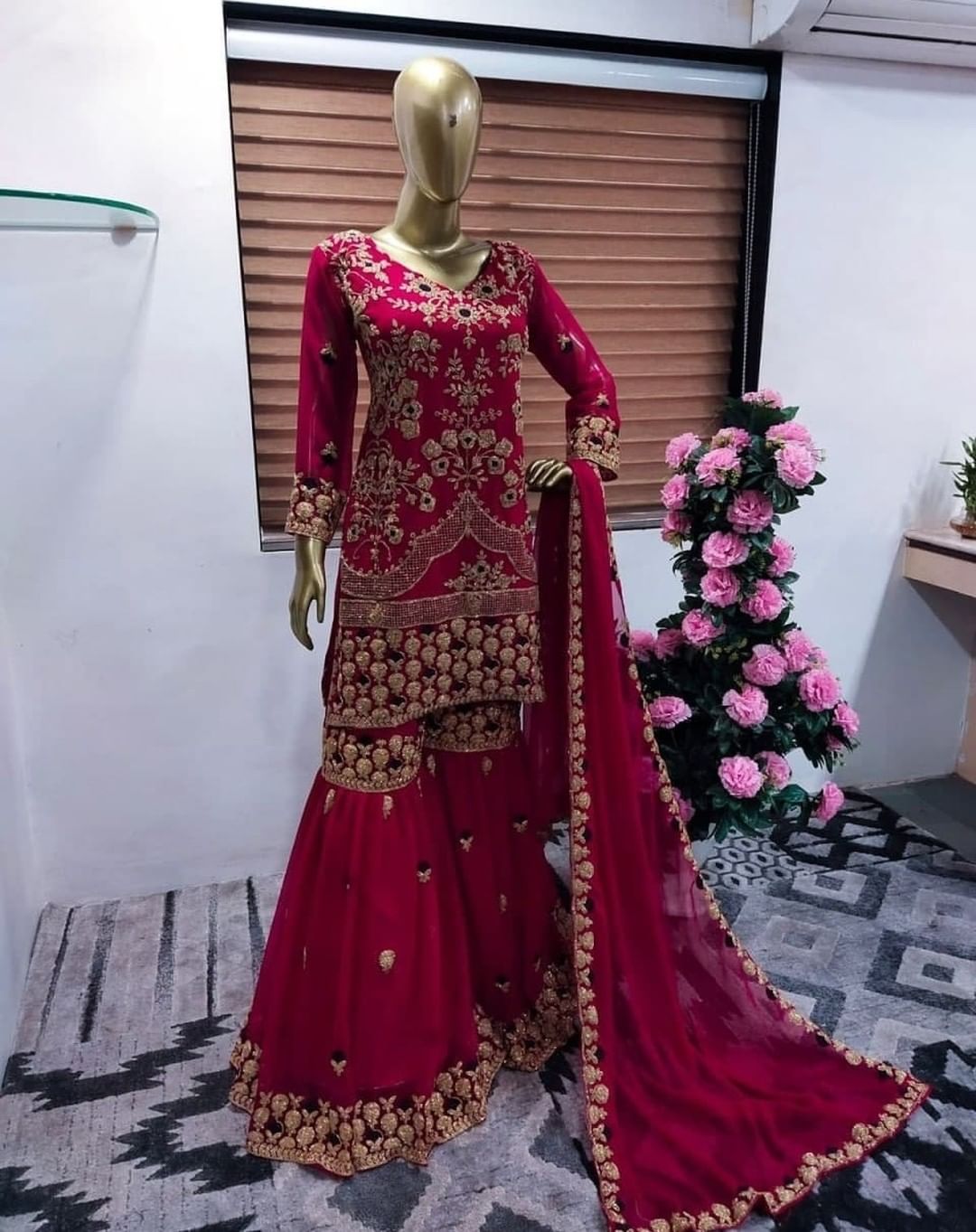Pink Designer Partywear Garara with Embroidery Bespoke made to order - DN-1230