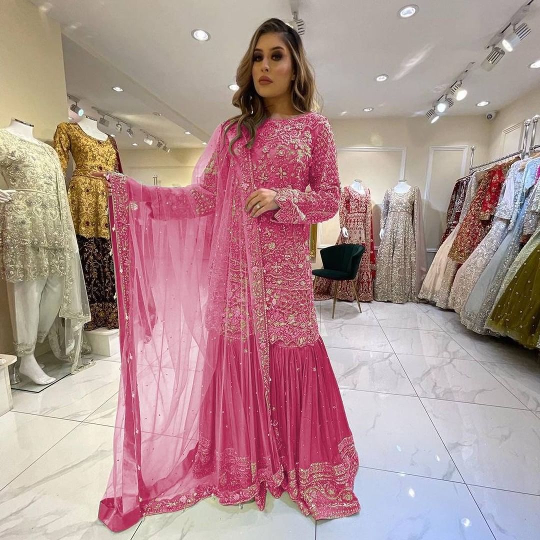 Designer Partywear and wedding Garara with Embroidery Bespoke made to order - DN-1231