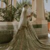 Classy Long Trail Wedding Lehenga with Embroidered Crop Top - DN-1656
