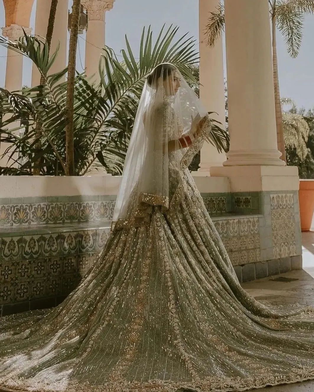 Classy Long Trail Wedding Lehenga with Embroidered Crop Top - DN-1656