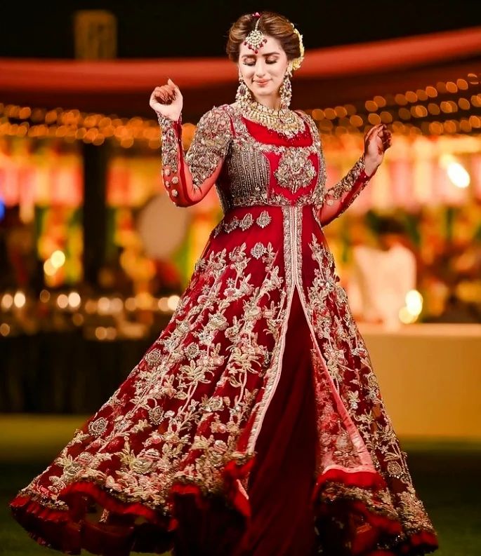 Red Bridal Long Anarkali with Golden Embroidery- DN-1984