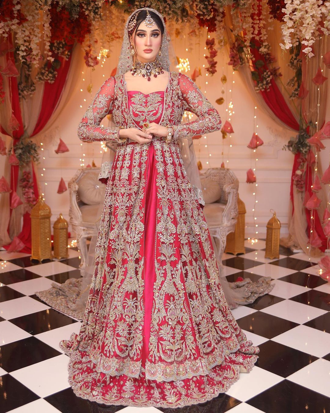 Paksitani Walima Long Split Anarkali With Lehenga and Embellishment - DN-1654