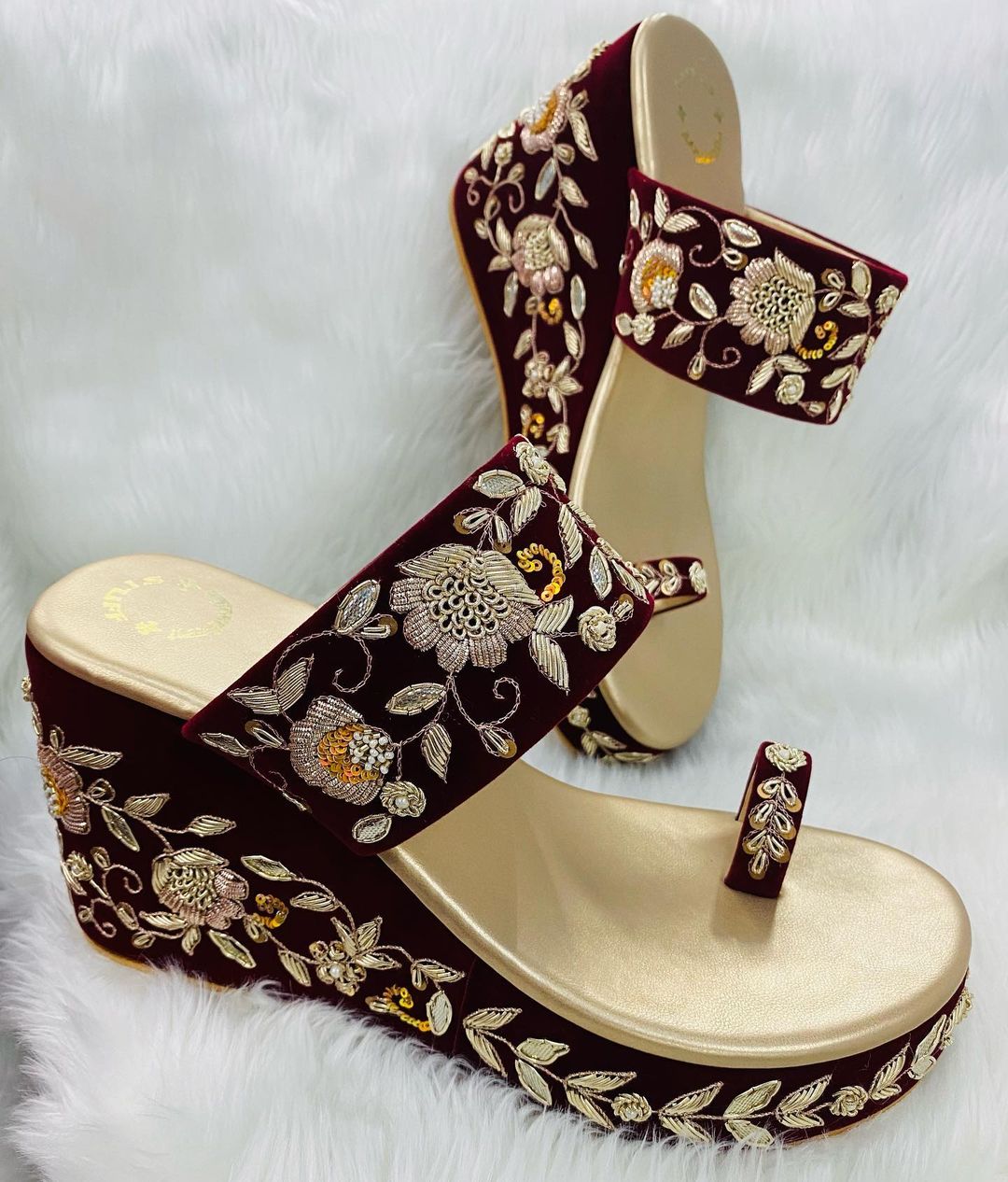 Bridal Designer Velvet Wedges and Heels collection with Embroidery - DN-1582