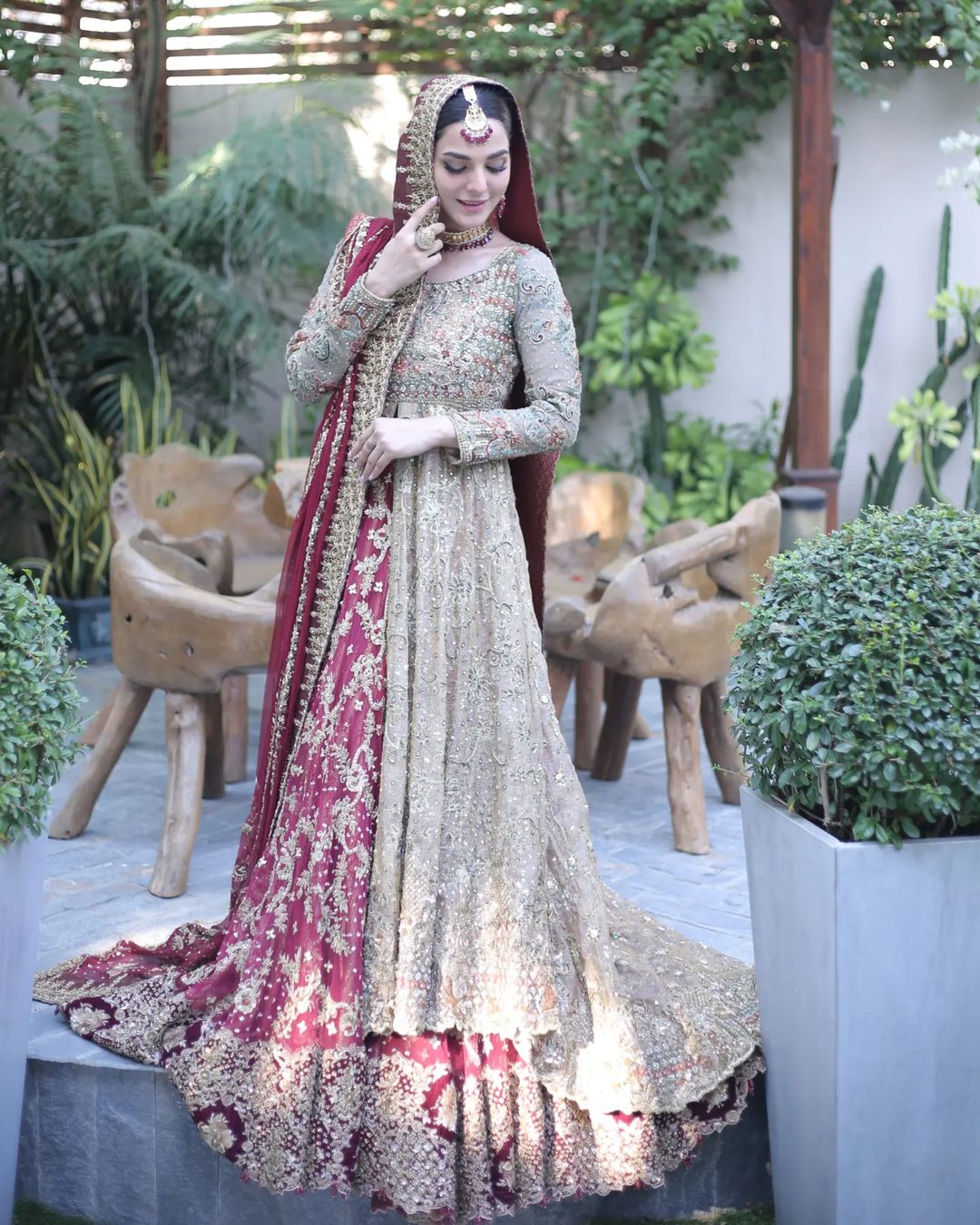 Designer Bridal Embroidered Golden Split Anarkali with Red Lehenga - DN-1583